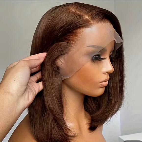 Chocolate Auburn Brown Human Hair 16" Glueless Wig NWT - Picture 3 of 7